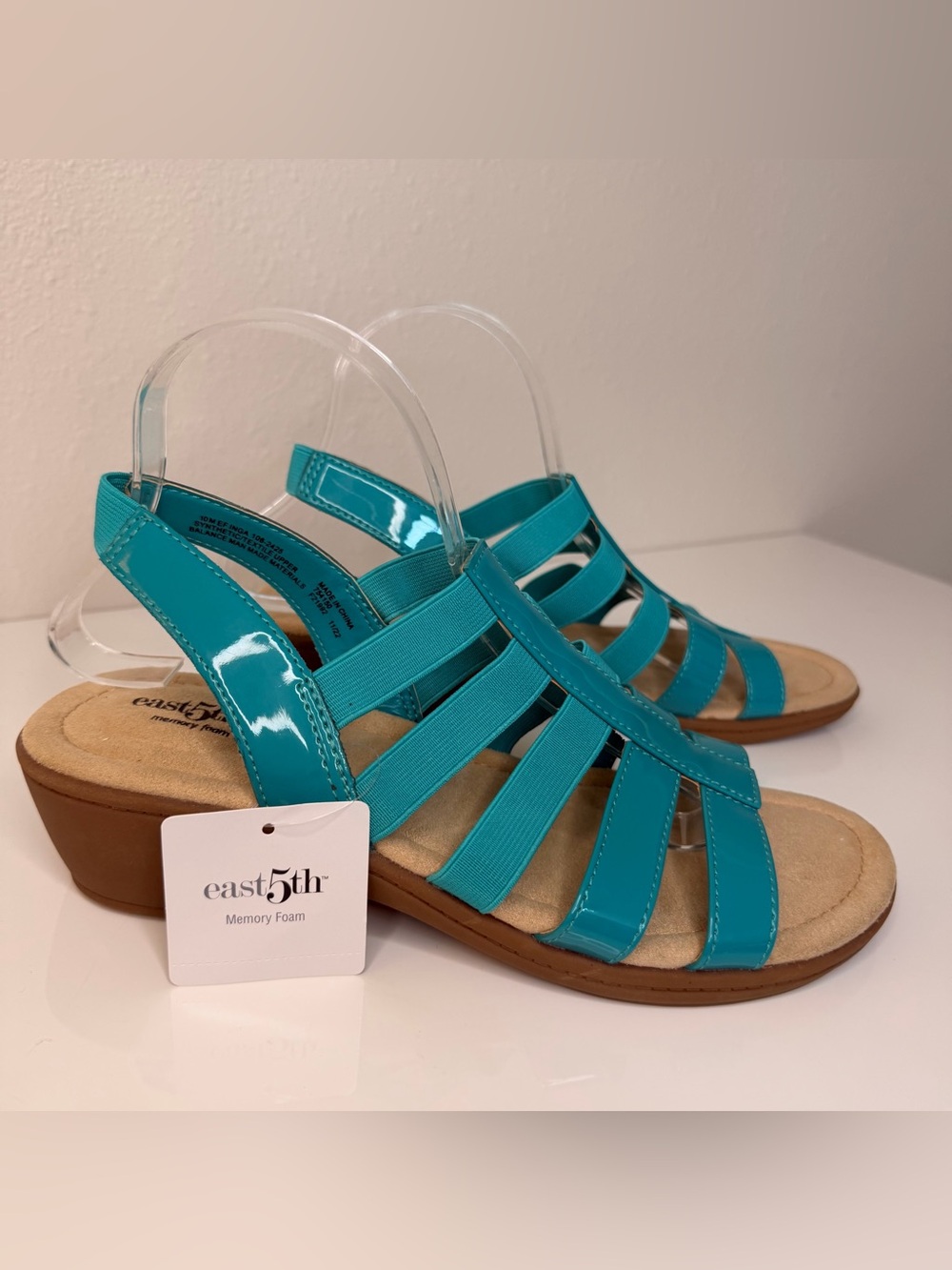 East 5th Teal Patent Strappy Slingback Sandals for Women - Picture 2 of 10